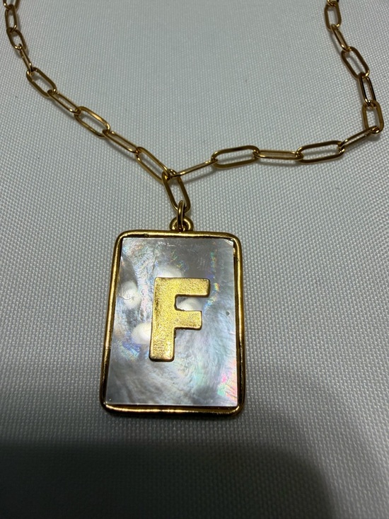Mayamar Jewelry - Gold Initial 'F' Mother-of-Pearl Pendant Necklace